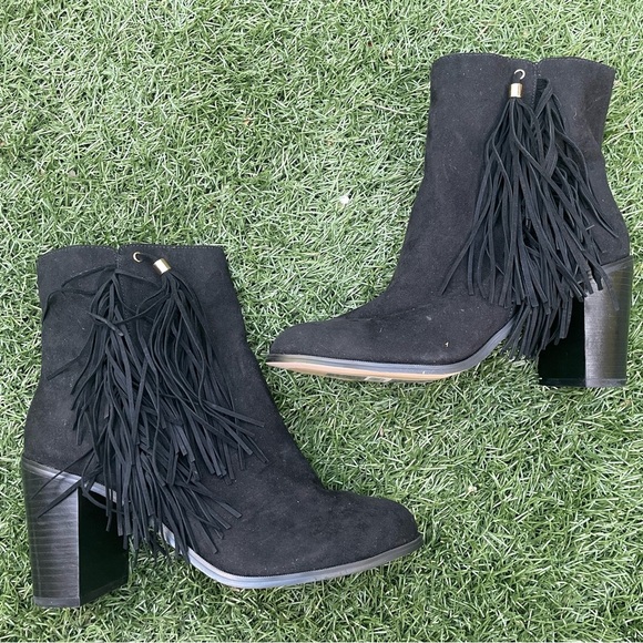 NWT - Ever New Jessie Fringe Heel Ankle Boots in Black - Size 8 (EU 39) - Picture 1 of 4